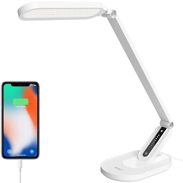 JKSWT Vollmetall-LED-Schreibtischlampe mit verstellbarem Arm