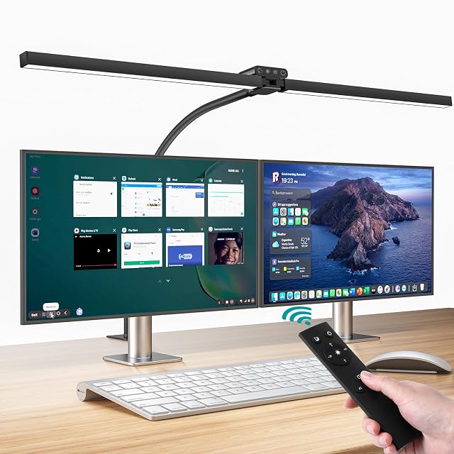 vatato Doppelkopf-LED-Schreibtischlampe beleuchtet einen breiten Tisch