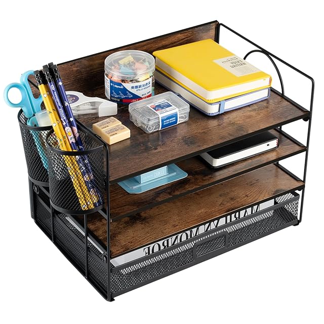 ZNMYDMT Holz-Metall-Schreibtischorganizer mit 4 Stufen