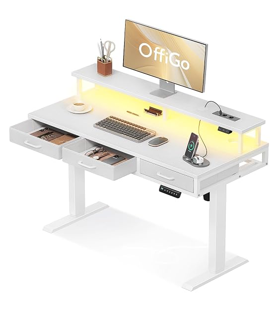 OffiGo elektrischer Steh-Sitz-Tisch mit Schubladen und Monitorständer