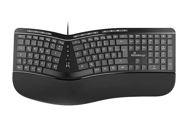 MediaRange kabelgebundene ergonomische Tastatur mit deutschem QWERTZ-Layout