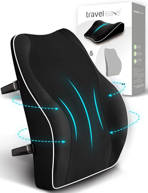 Travel Ease Memory-Schaum-Lendenkissen an einen Stuhl geschnallt