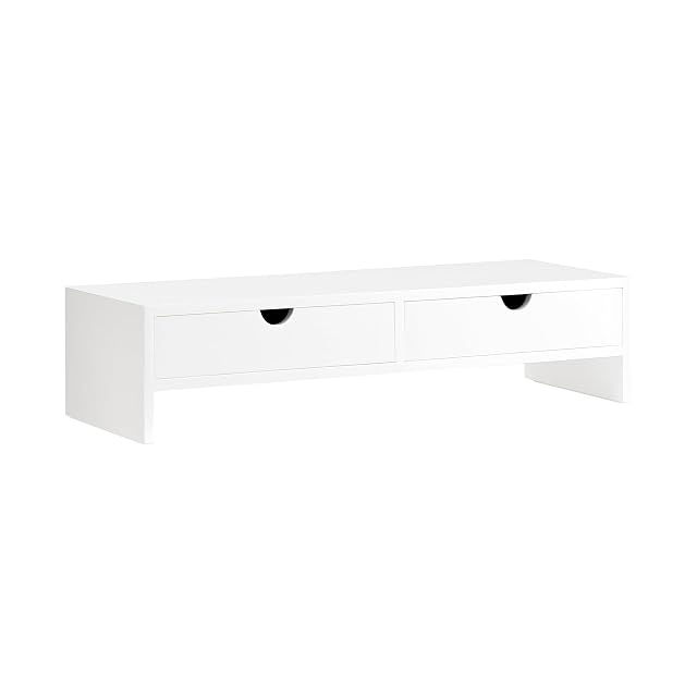 SoBuy Monitorständer in Holzfinish mit zwei Schubladen